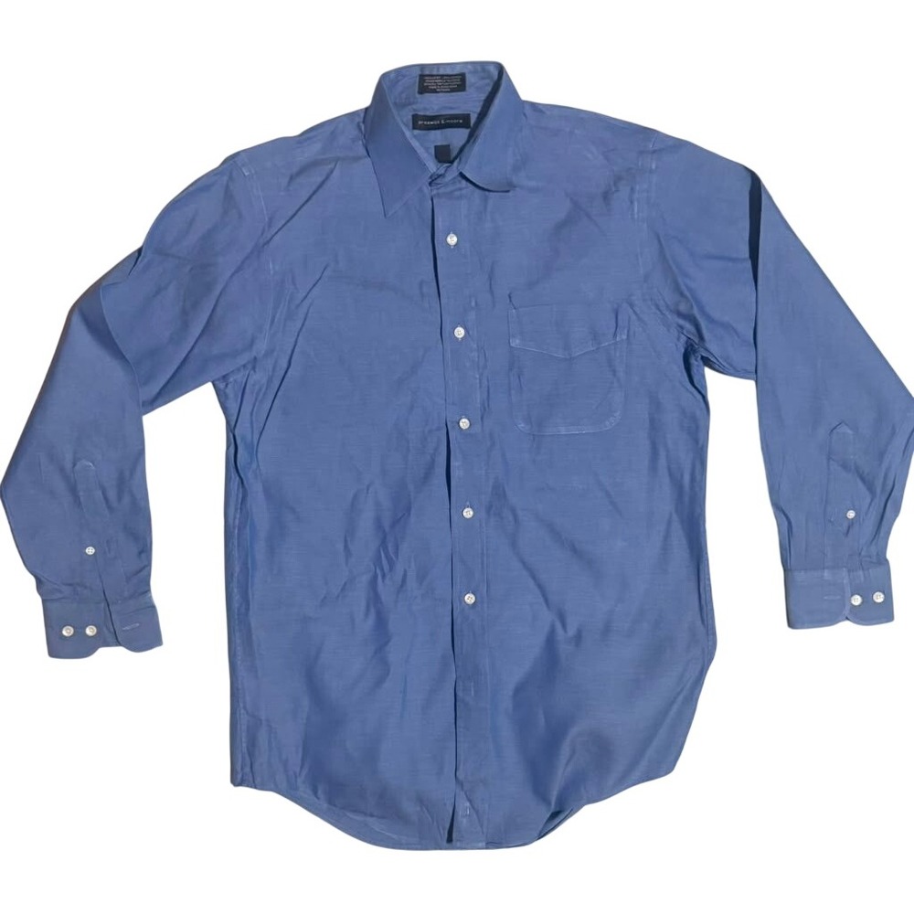 Preswick & Moore Mens Blue Pinpoint Oxford Dress Shirt Regular Fit 15